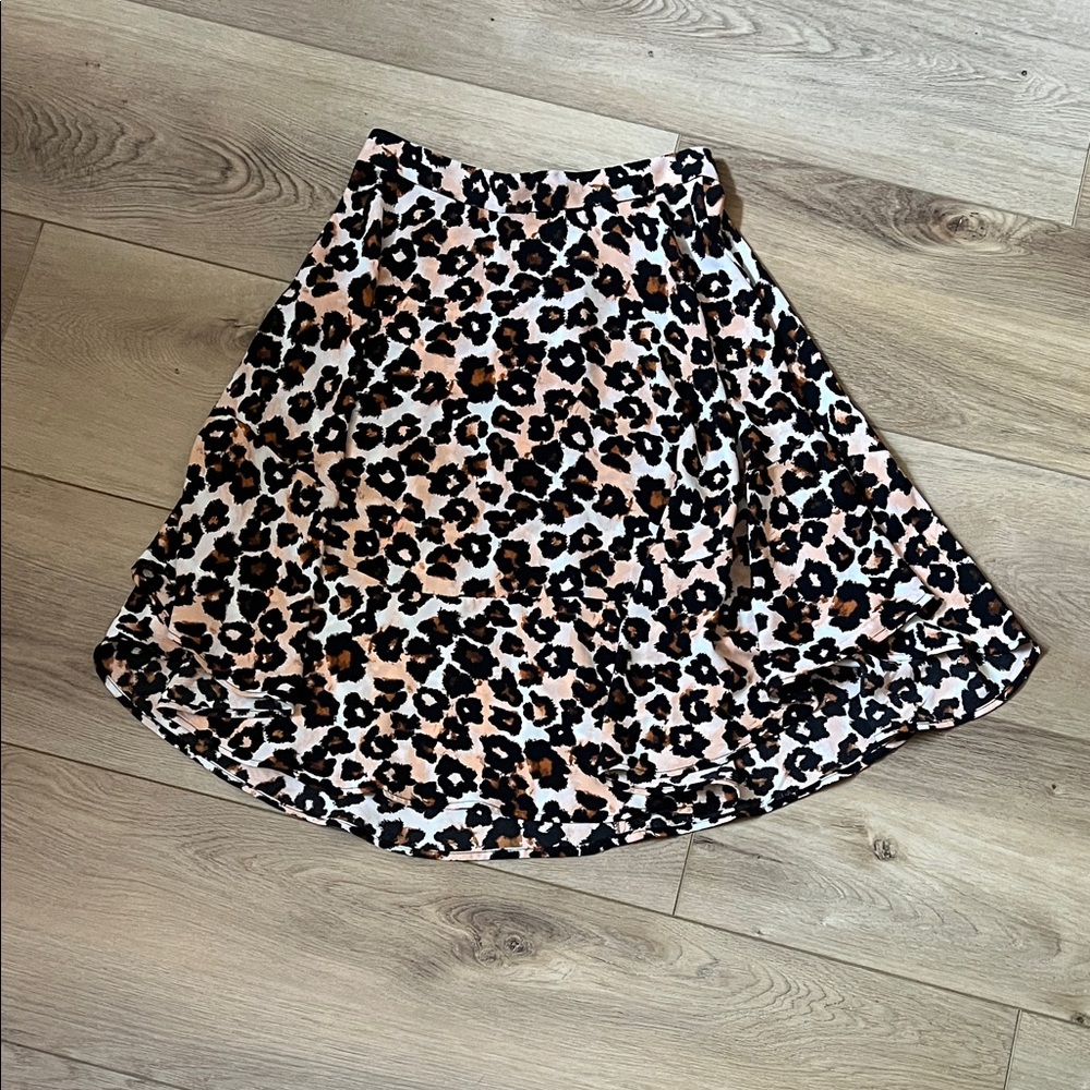 H&M Black and Brown Leopard Print Midi Skirt